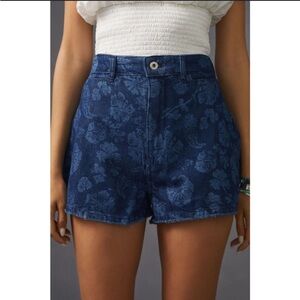 Anthropologie Pilcro Floral High Waisted Denim Shorts Size 31 blue balloon short